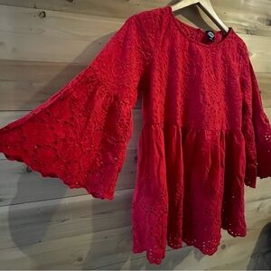 Calstyle Red Bell Sleeve Whimsygoth Eyelet Babydoll Blouse